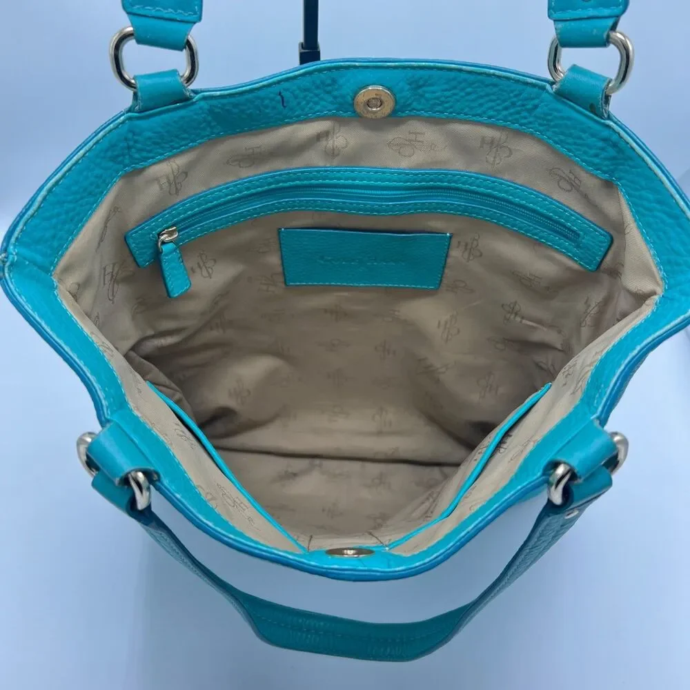 Cole Haan Pebbled Leather North South Large Tote Shoulder Bag Turquoise
